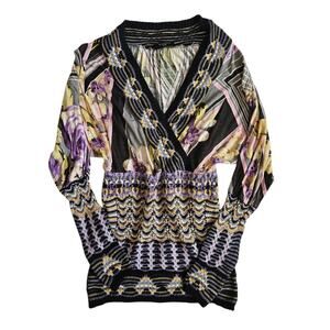 Y2k Sonia Fortuna Euro Italian Floral Crochet Slim Fit Long-Sleeved Top - Small